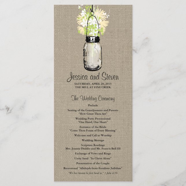 Programa Rustic Burlap Mason Jar e Wildflower (Frente)