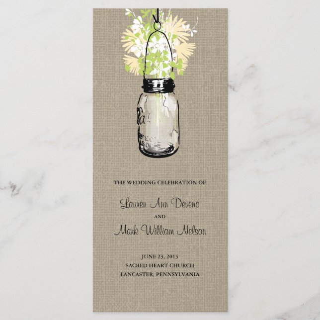 Programa Rustic Burlap Mason Jar e Wildflower (Frente)