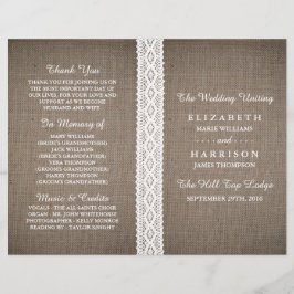 Programa Rustic Burlap & Vintage White Lace Weding