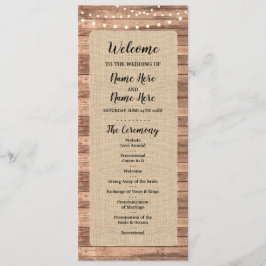 Programa Rustic Burlap Wood Lights Casamento