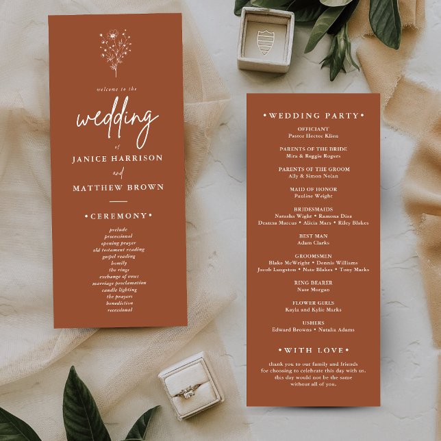 Programa Rustic Burnt Orange Elegant Boho Weding P (Criador carregado)