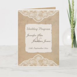 Programa Rustic Canvas, Paper & Lace Look Wedding Program