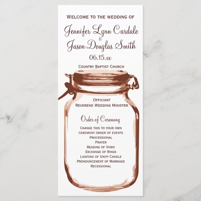 Programa Rustic Country Mason Jar Wedding No Usher (Frente)