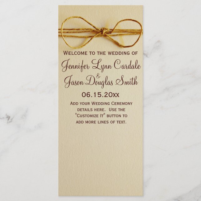 Programa Rustic Country Printed Twine Arco Wedding (Frente)