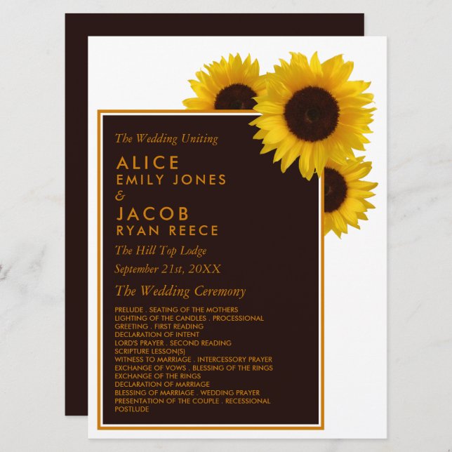 Programa Rustic Country Sunflower - Casamento Floral (Frente/Verso)