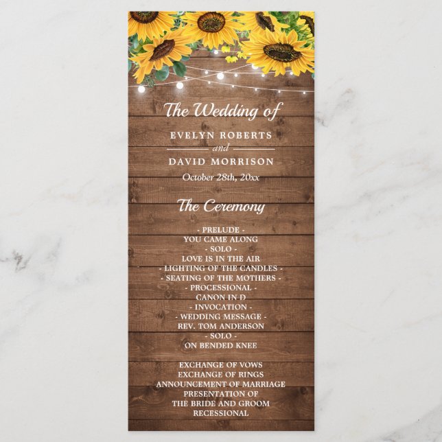 Programa Rustic Country Sunflower String Luzes Casamento (Frente)