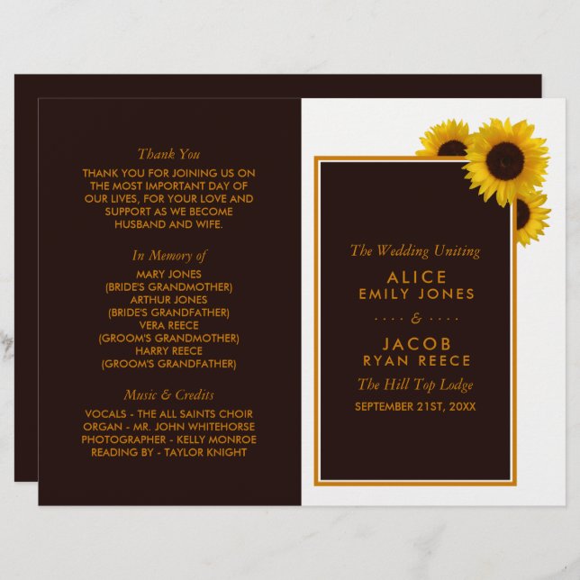 Programa Rustic Country Sunflower Wedding (Frente/Verso)