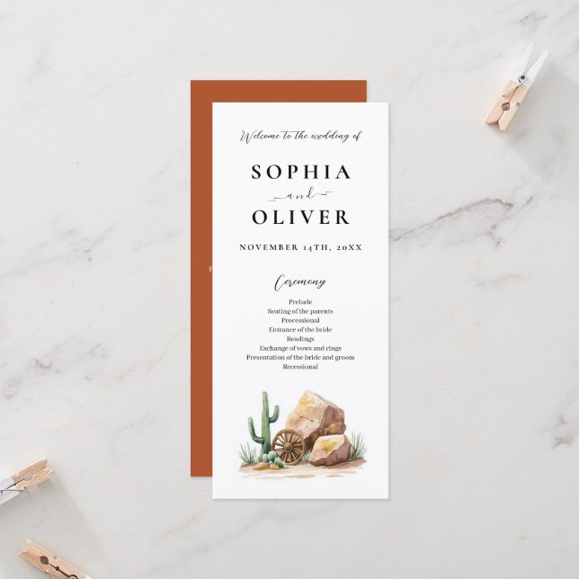 Programa Rustic Desert Cactus Watercolor Wedment (Frente/Verso In Situ)