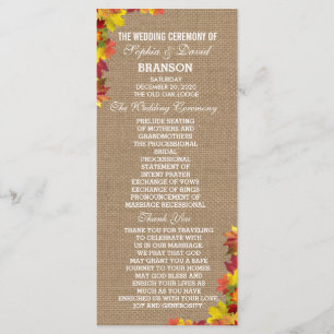 Programa Rustic Fall Deixa Burlap WedProgram Personalizado