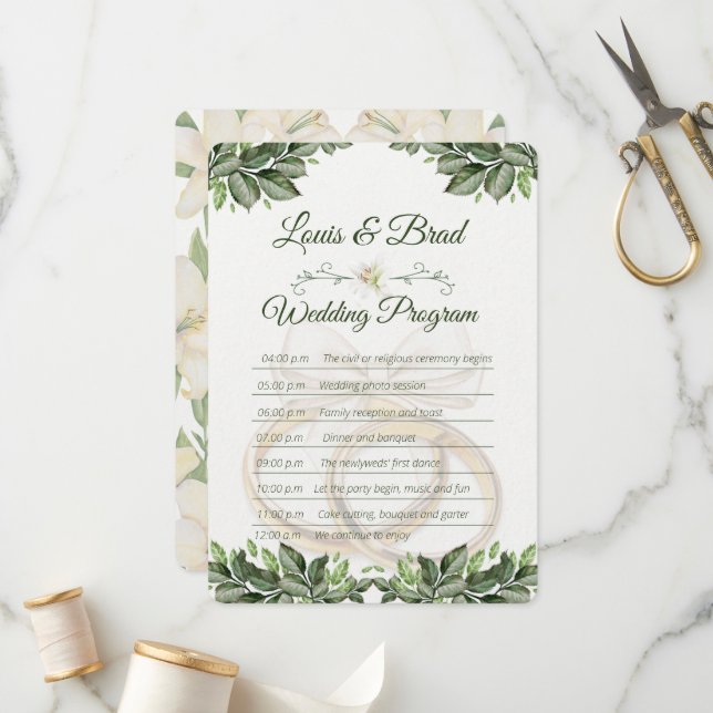 Programa Rustic Forest Greenery Floral Wedding Program Card (Frente/Verso In Situ)