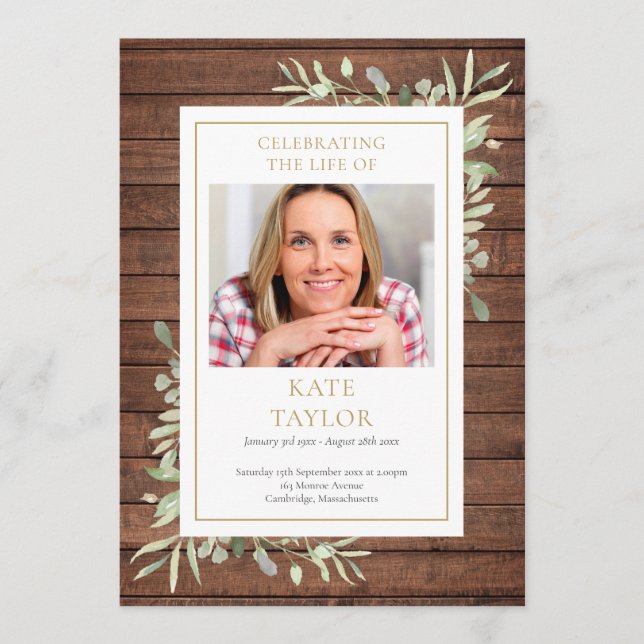 Programa Rustic Greenery Funeral Order Of Service (Frente)