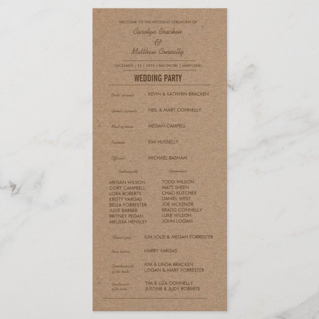 Programa Rustic Kraft Paper Wedding (Frente)