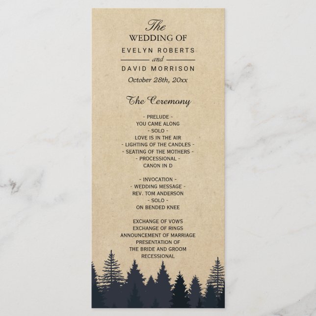 Programa Rustic Kraft Pine Tree Forest Weding Prog (Frente)