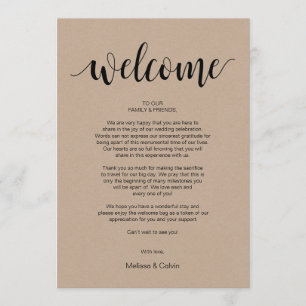 Programa Rustic Kraft Wedding Welcome and Itinerary Card