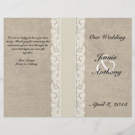 Programa Rustic Lace & Burlap Ivory Ribbon Casamen