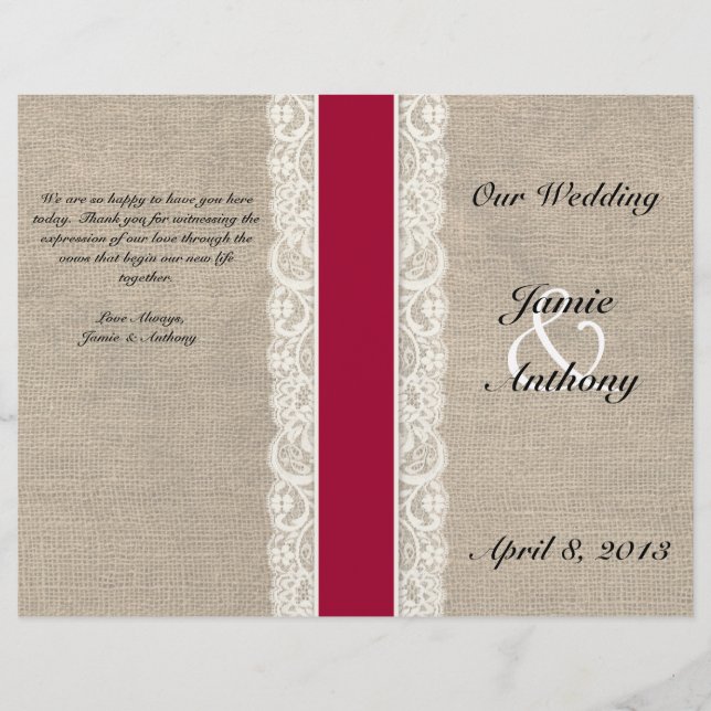 Programa Rustic Lace & Burlap Red Ribbon Wedment (Frente)