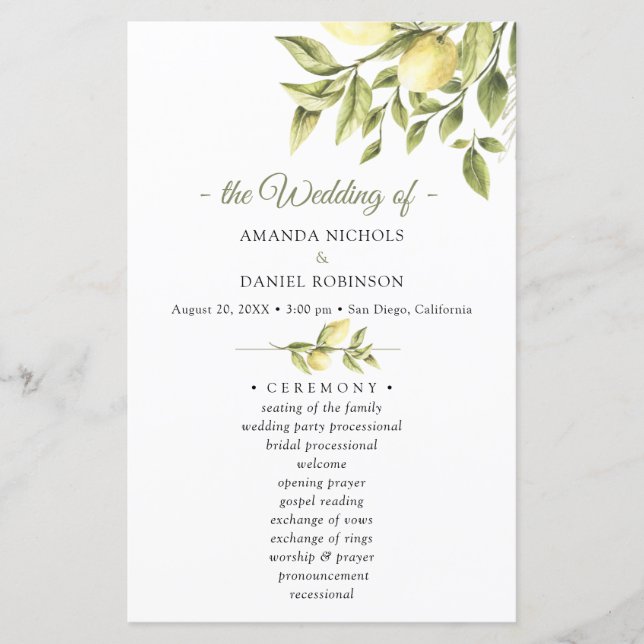 Programa Rustic Lemon Greenery Ceremony (Frente)