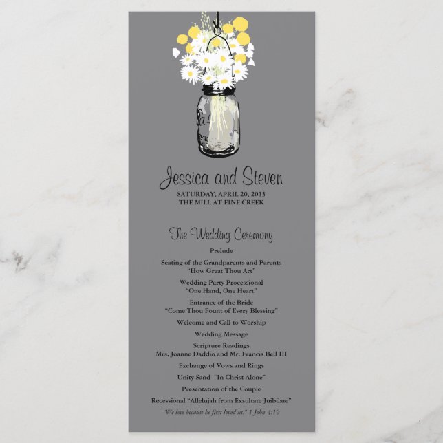 Programa Rustic Mason Jar Daisies Wildflower (Frente)