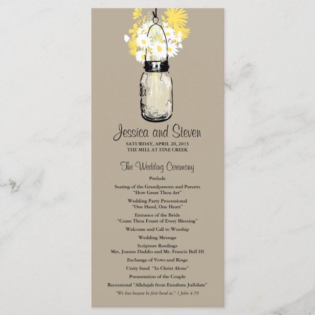 Programa Rustic Mason Jar Daisies Wildflower (Frente)