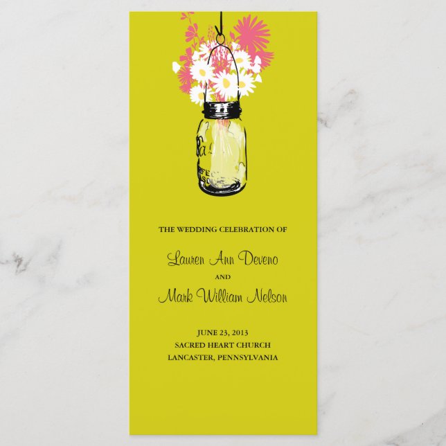 Programa Rustic Mason Jar e Wildflower Daisies (Frente)