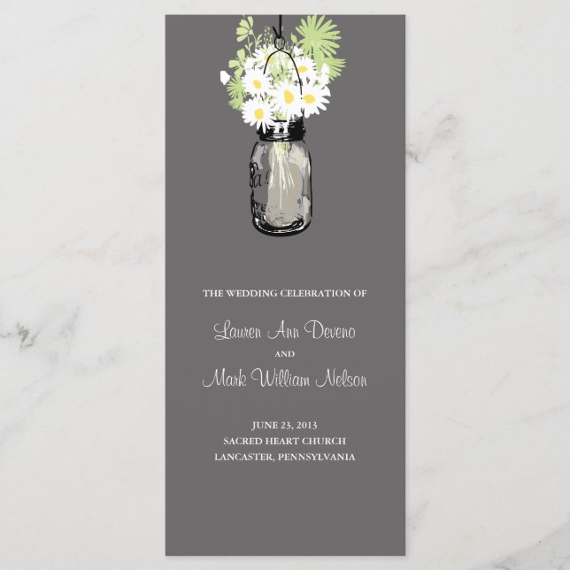 Programa Rustic Mason Jar e Wildflower Daisies (Frente)