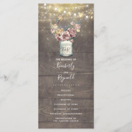 Programa Rustic Mauve Dourado Floral Mason Jar Wed