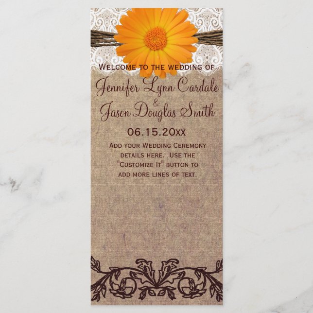 Programa Rustic Orange Gerber Daisy Wedding (Frente)