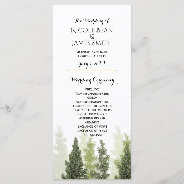 Programa Rustic Pine Trees - Casamento Simples por (Frente)
