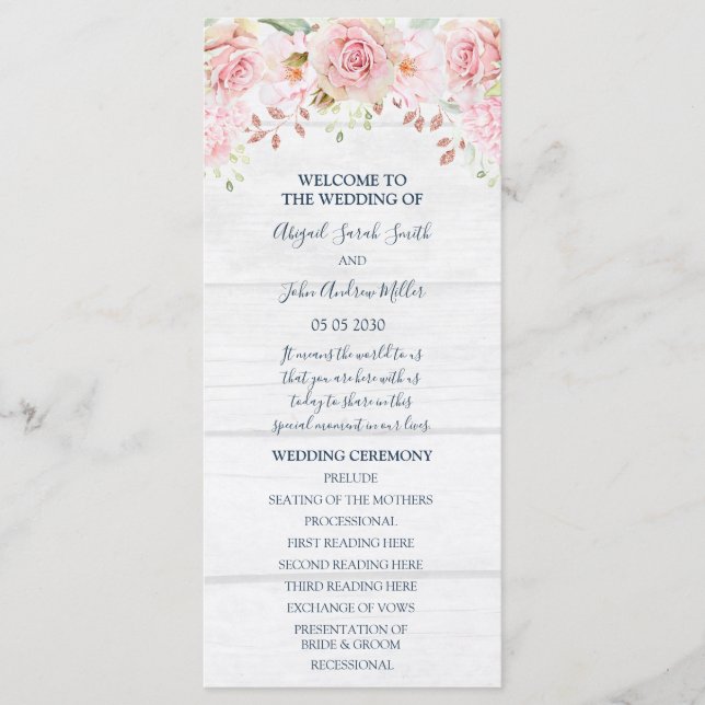 Programa Rustic Pink Floral Spring Wedding Program (Frente)