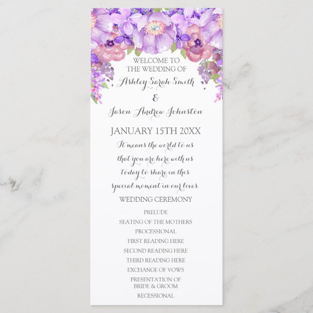 Programa Rustic Purple Lavanda Floral Weding Progr (Frente)