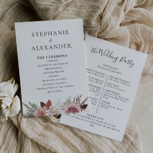 Programa Rustic Rosa Dourado Floral Casamento