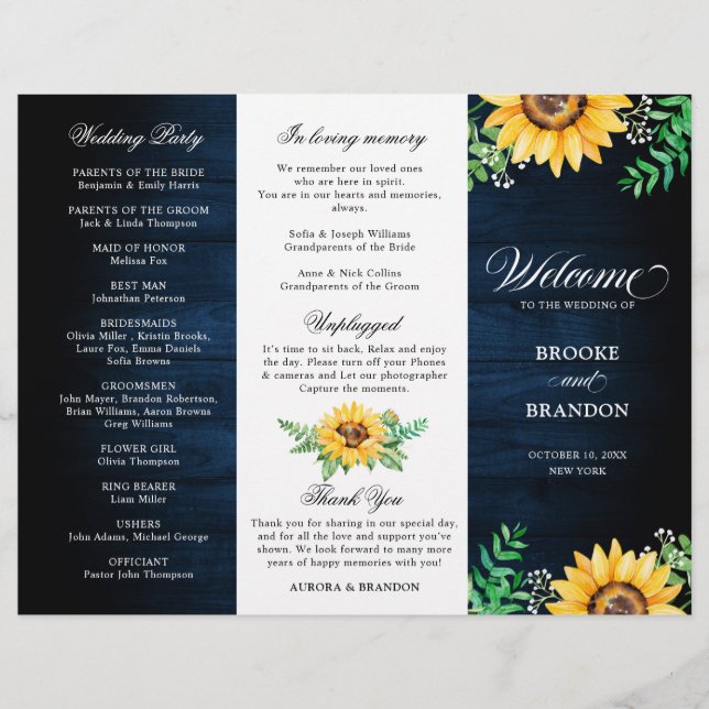 Programa Rustic Sunflower Baby's Breath Wedding (Frente)