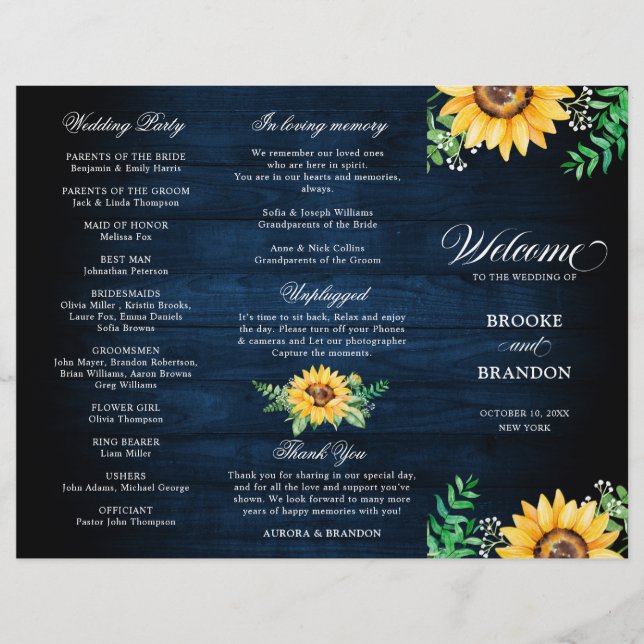Programa Rustic Sunflower Baby's Breath Wedding (Frente)