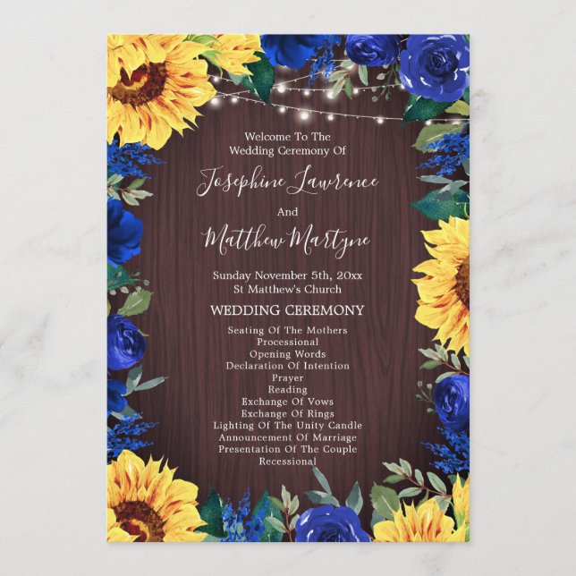 Programa Rustic Sunflower Lights Blue Floral Border Casamen (Frente)