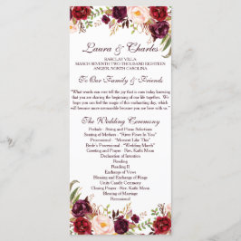Programa Rustic Wedding Marsala Watercolor Flowers