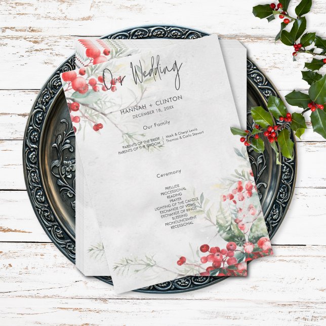 Programa Rustic Winter Holly & Pine Weding (Rustic Winter Holly & Pine Wedding Program)