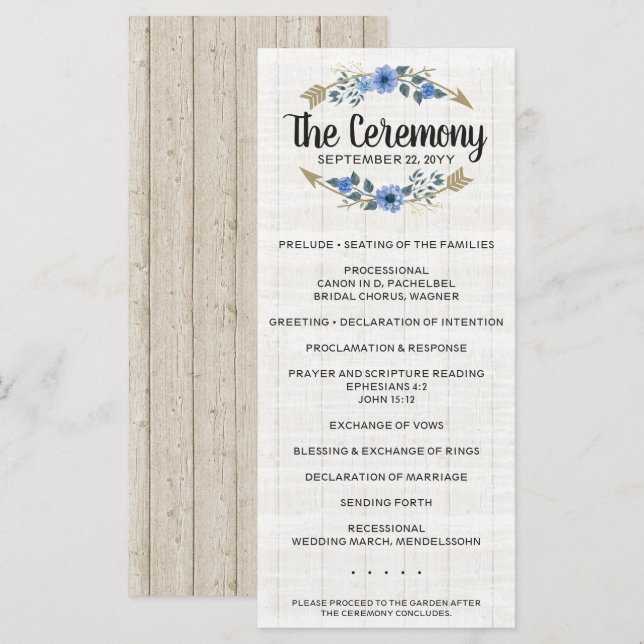 Programa Rustic Wood Boho Arrows & Floral Weding (Frente/Verso)