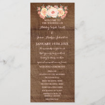 Programa Rustic Wood Peach Floral Weding Program