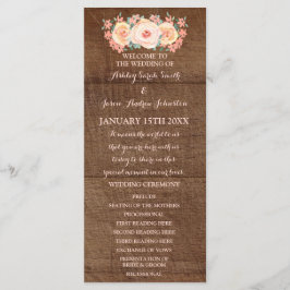 Programa Rustic Wood Peach Floral Weding Program