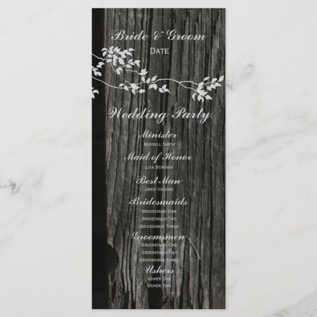 Programa Rustic Wood Vintage Birds Casamento (Frente)