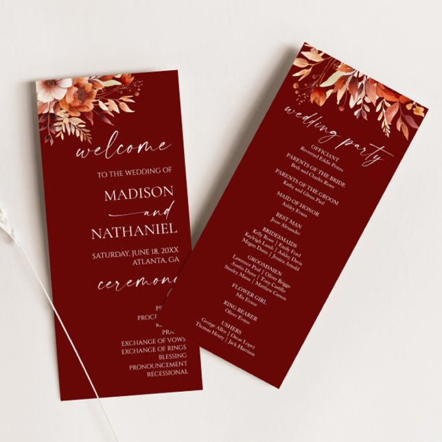 Programa Rusty Burgundy Brown Floral Flower Casamento (Criador carregado)
