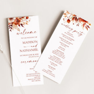 Programa Rusty Burgundy Brown Floral Flower Casamento