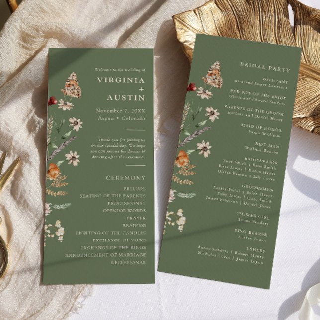 Programa Sage Boho Floral Wedding (Sage Green Watercolor Boho Floral Wedding Program by Painted Paperie
)