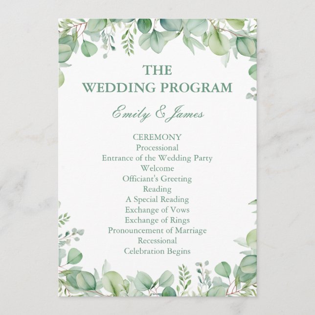 Programa Sage Green Eucalyptus Botanical Wedding PROGRAM (Frente)