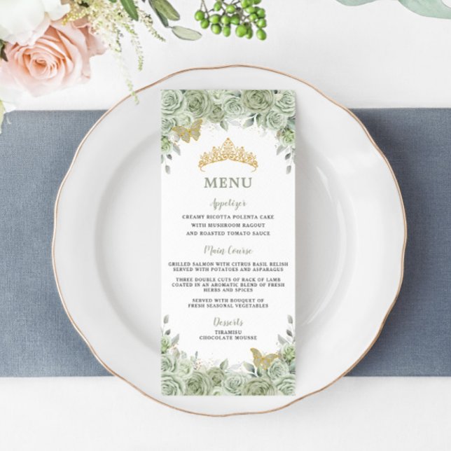 Programa Sage Green Floral Dourada Quinceanera Birthday Men (Criador carregado)