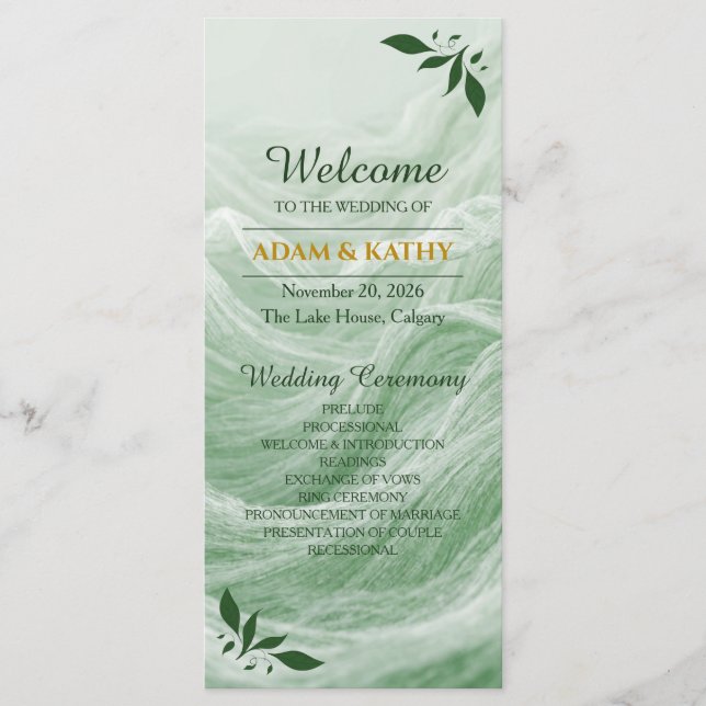 Programa Sage Green Marble & Gold Wedding Program (Frente)