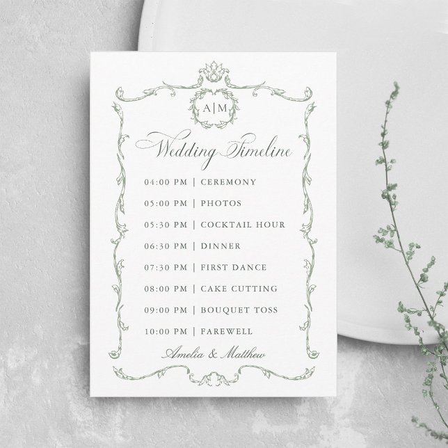 Programa Sage Green Modern Classic French Wedding Timeline (Criador carregado)