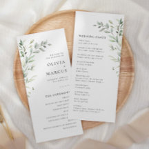 Sage Green Olive Botanical Elegant Weding Program