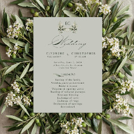 Programa Sage Green Olive Branch Monogram Wedding Program 