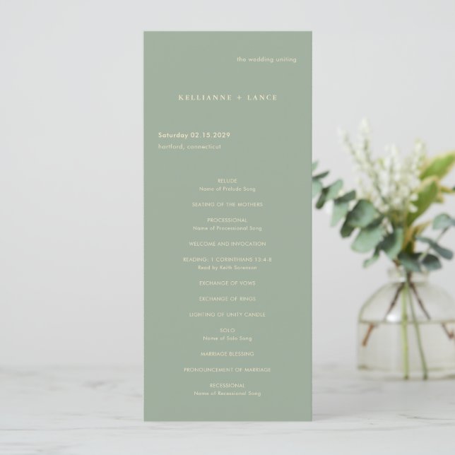 Programa Sage Green Simple Modern Wedding (Em pé/Frente)